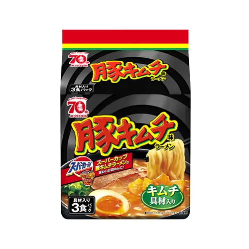 Pork Kimchi Ramen 3 Pack With Ingredients