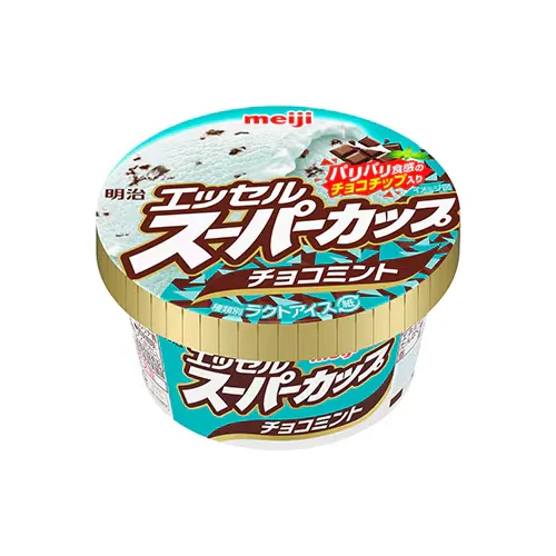 Meiji Essel Super Cup Choco Mint — mint ice cream with chocolate chips