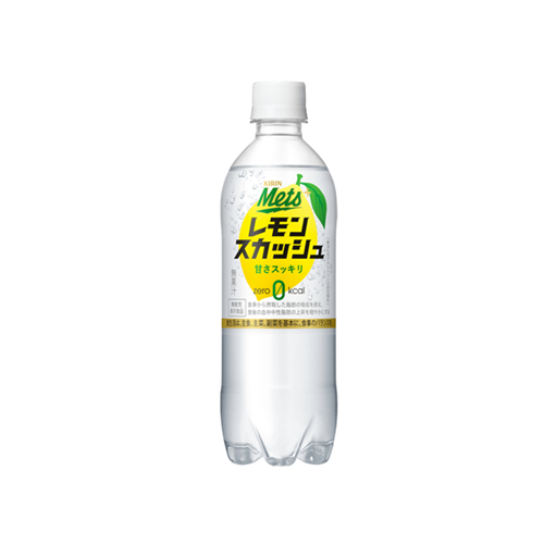 Kirin Mets Plus Lemon Squash 480ml PET—strongly carbonated lemon soda with indigestible dextrin (functional claims)