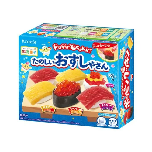 Poppin' Cookin sushi-making candy kit with rice and colorful candy fish toppings