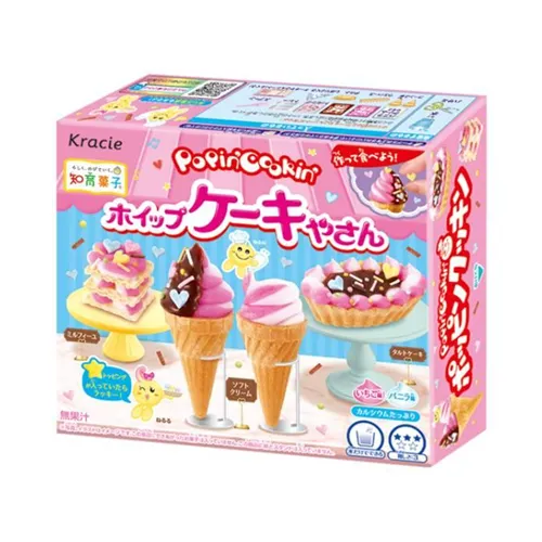 Poppin' Cookin whipped cream cake kit with tart, wafers, and cones