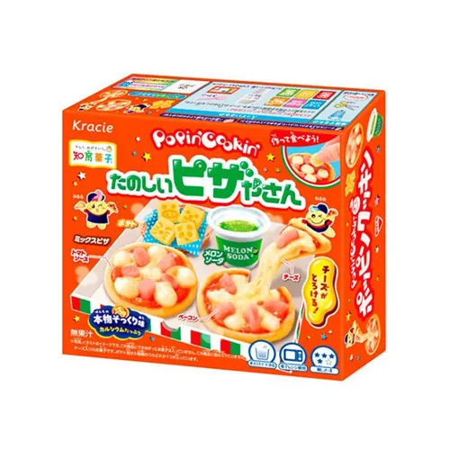 Poppin' Cookin miniature pizza-making kit with fries and melon soda candy