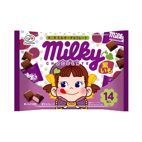 Fujiya Milky Chocolate Purple Sweet Potato bag, Peko-chan autumn design