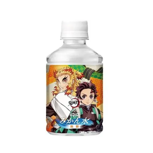 DyDo Kimetsu no Yaiba Mikan Water Unsweetened bottle with character design